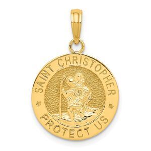 14k Yellow Gold Round Saint Christopher Medal Pendant, 16mm (5/8 Inch)